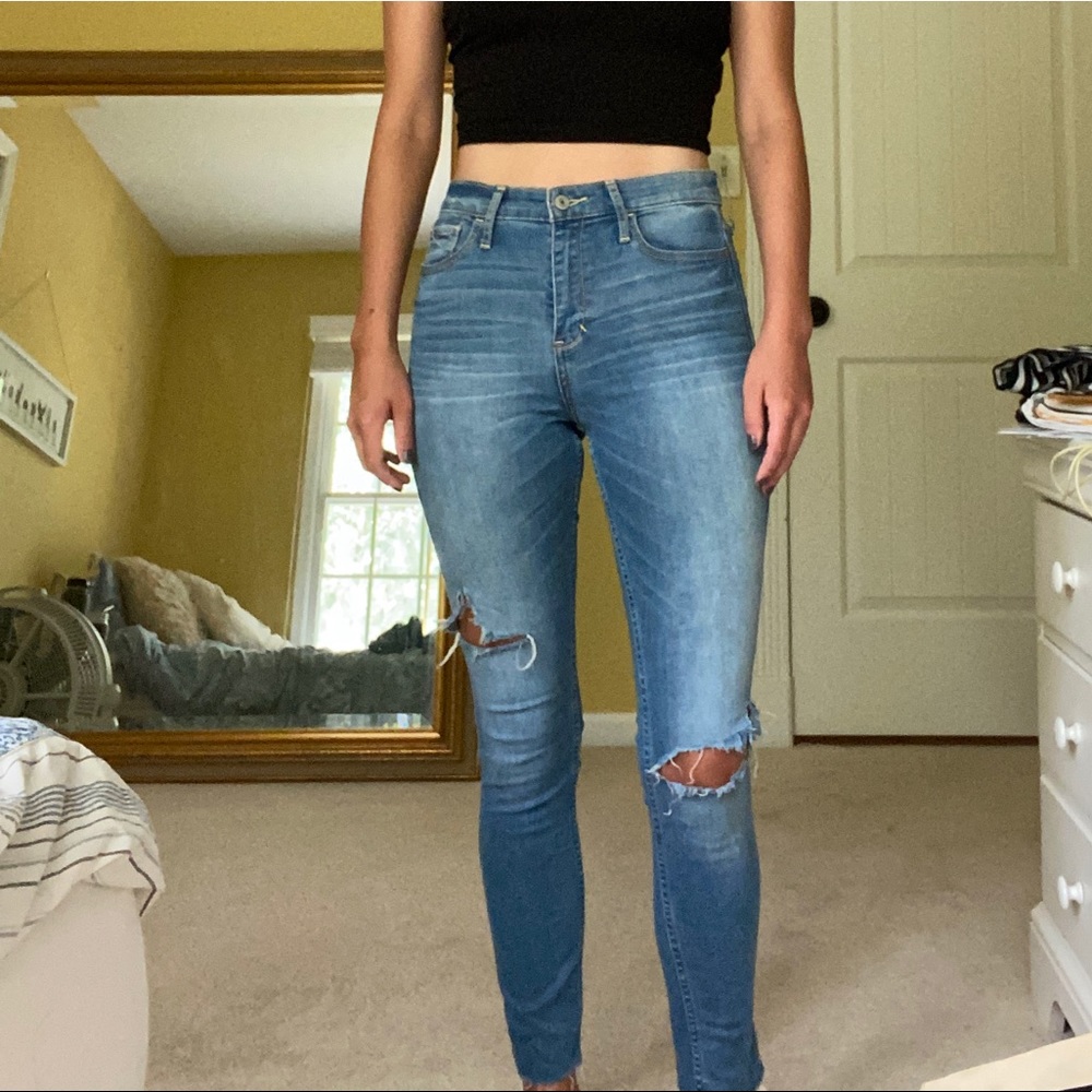 Light Blue Distressed High-Rise Skinny Jeans
